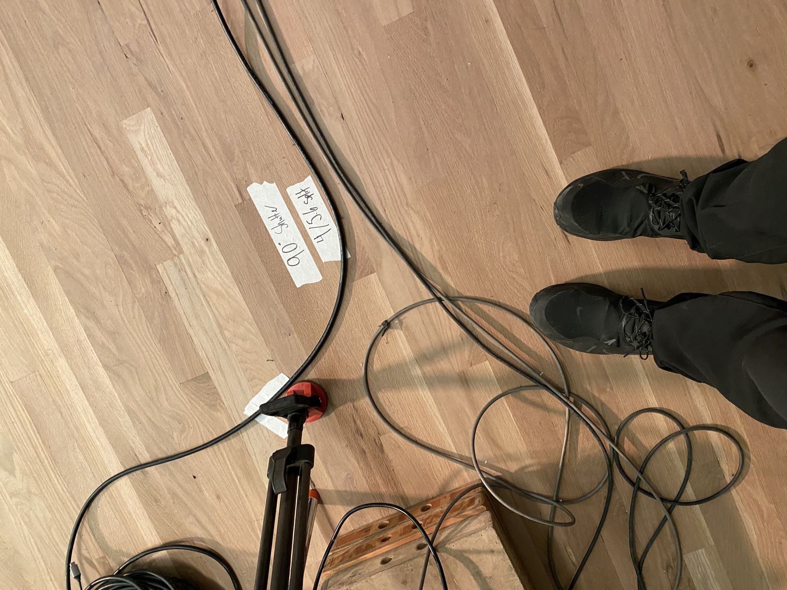 floor tape: "90° Shutter 4/56 split" camera marks
